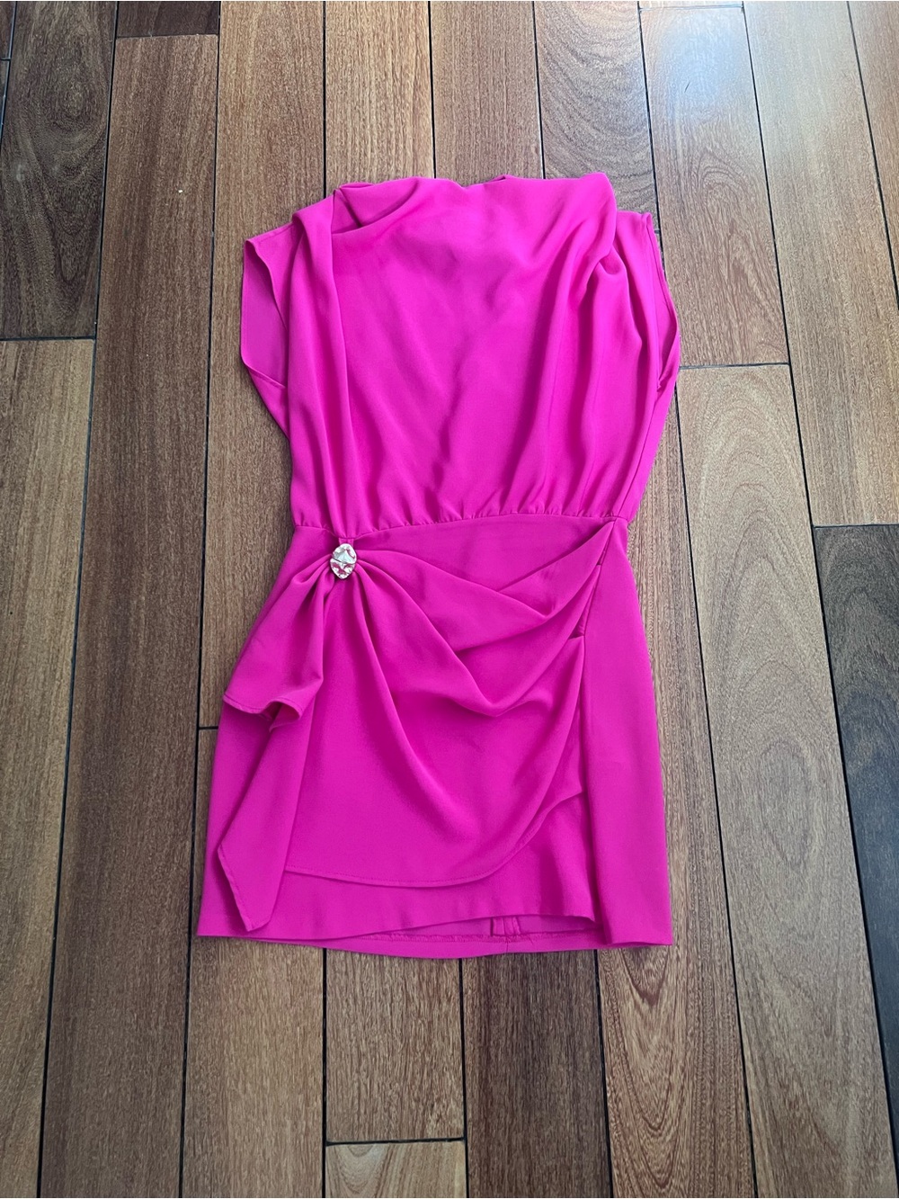 Zara Bright Fuchsia Mini Dress with Draped Pin Detail